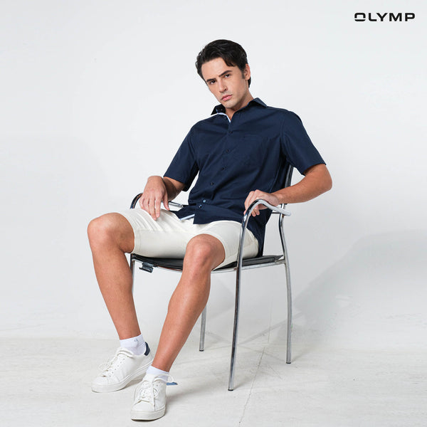 OLYMP  LUXOR Shirt เสื้อเชิ้ตชายแขนสั้น สีกรมท่า  ทรงหลวม ใส่สบาย รีดง่าย SUMM24 