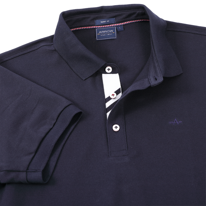 ARROW POLO เสื้อโปโลสีพื้น แขนสั้น ไม่มีกระเป๋า ทรง SMART สีกรม MPCM872-NV ARROW
