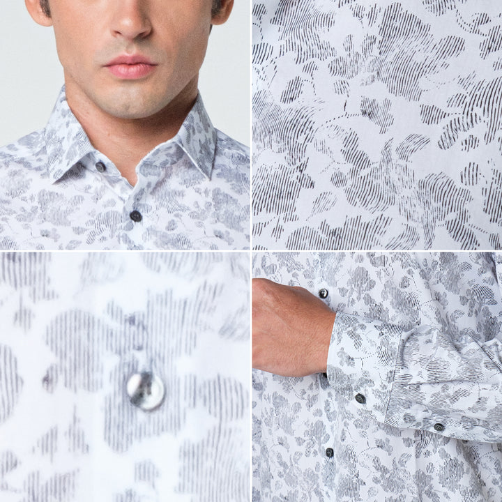 OLYMP  Level Five Shirt เสื้อเชิ้ตชาย ผ้าเรียบ ลายกราฟิกดอกไม้  ทรงพอดีตัว ยืดหยุ่นได้ดี รีดง่าย SUMM24 