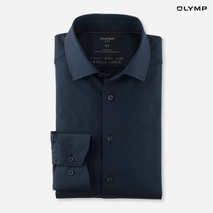 OLYMP  LUXOR Shirt เสื้อเชิ้ตผู้ชายแขนยาว สีกรมท่า ใส่สบาย รีดง่าย AUTU24 