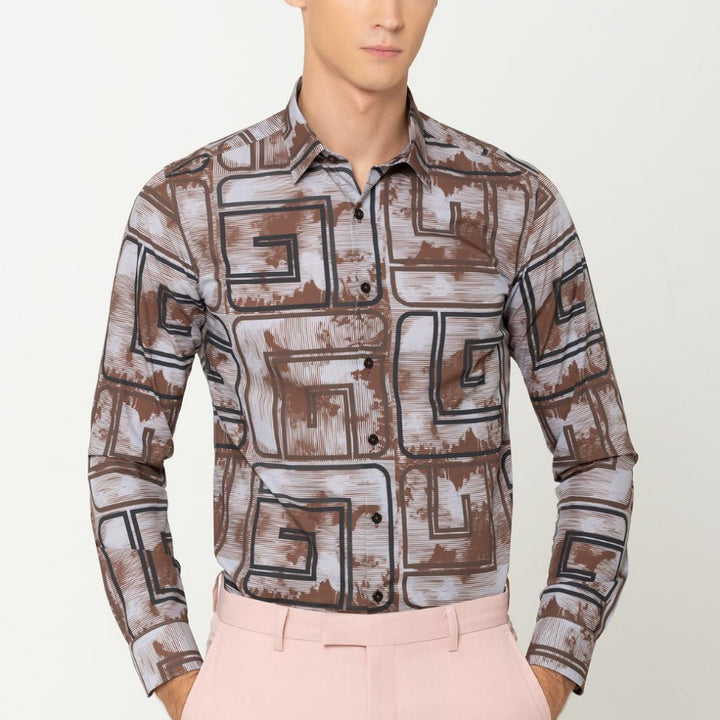 Guy Laroche เสื้อเชิ้ตแขนยาว สีน้ำตาล ผ้า 100% Polyester ทรง SLIM FIT รุ่น BAB7200W5BR ICCSHOPPING