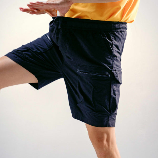 era-won กางเกงขาสั้นขอบยางยืดมีกระเป๋าข้าง CARGO SHORTS OXFORD  สี กรม