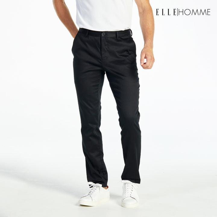 ELLE HOMME กางเกงชิโน่ ทรงสลิมฟิต ปักโลโก้ EH สีดำ W8L275 