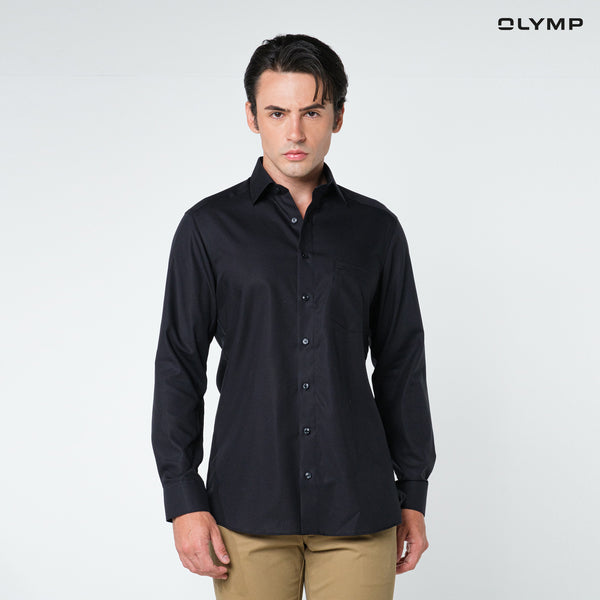 OLYMP LUXOR Shirt เสื้อเชิ้ตชาย  สีดำ ทรงหลวม ใส่สบาย รีดง่าย  Y24NOS 