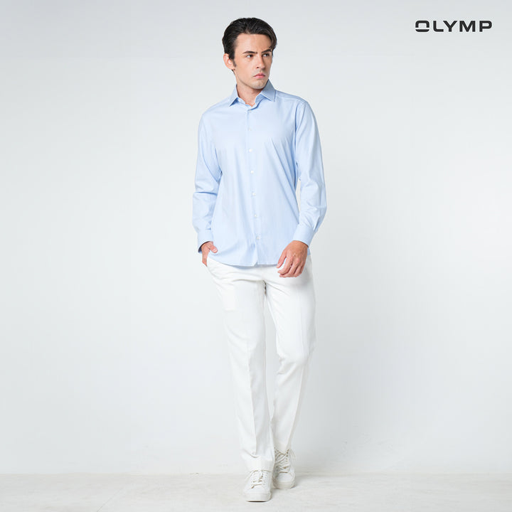 OLYMP  24/Seven Level Five Shirt เสื้อเชิ้ตปรับอุณหภูมิ  สีฟ้า ผ้าเท็กเจอร์แต่งปก ทรงพอดีตัว ยืดหยุ่นได้ดี  ควบคุมกลิ่น เบาเหมือนสวมใส่ชุดกีฬา SUMM24 