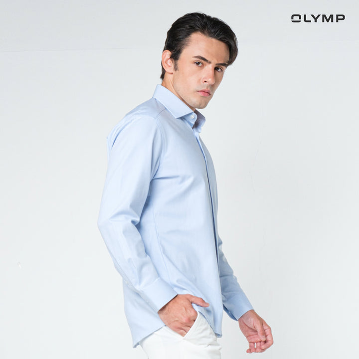 OLYMP  24/Seven Level Five Shirt เสื้อเชิ้ตปรับอุณหภูมิ  สีฟ้า ผ้าเท็กเจอร์แต่งปก ทรงพอดีตัว ยืดหยุ่นได้ดี  ควบคุมกลิ่น เบาเหมือนสวมใส่ชุดกีฬา SUMM24 