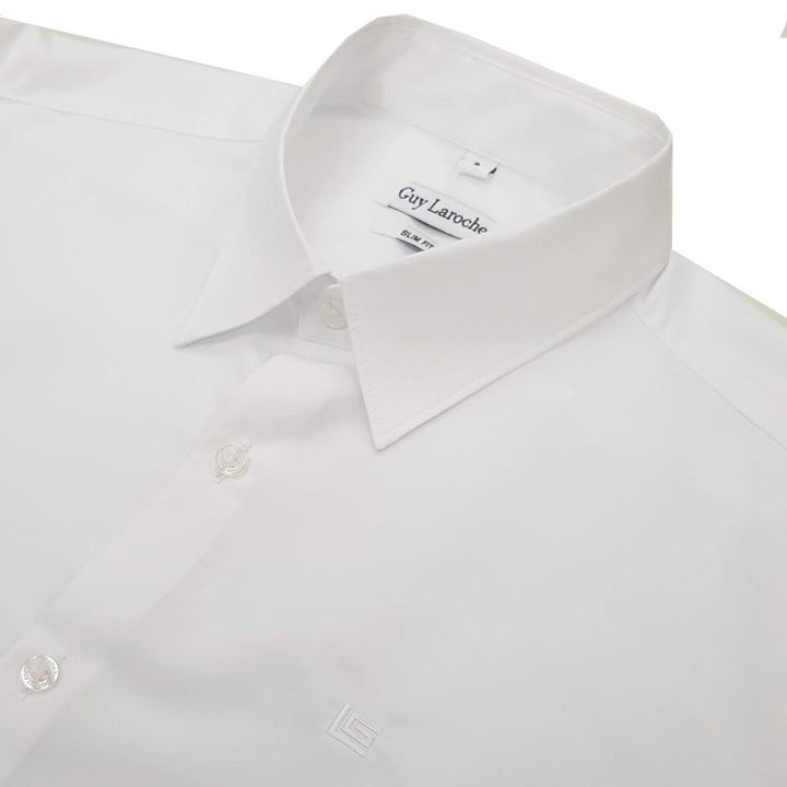 Guy Laroche เสื้อเชิ้ตแขนยาว คอปก สีพื้น ปักโลโก้ ทรง Slim Fit สีขาว รุ่น BAB6254P5WH ICCSHOPPING