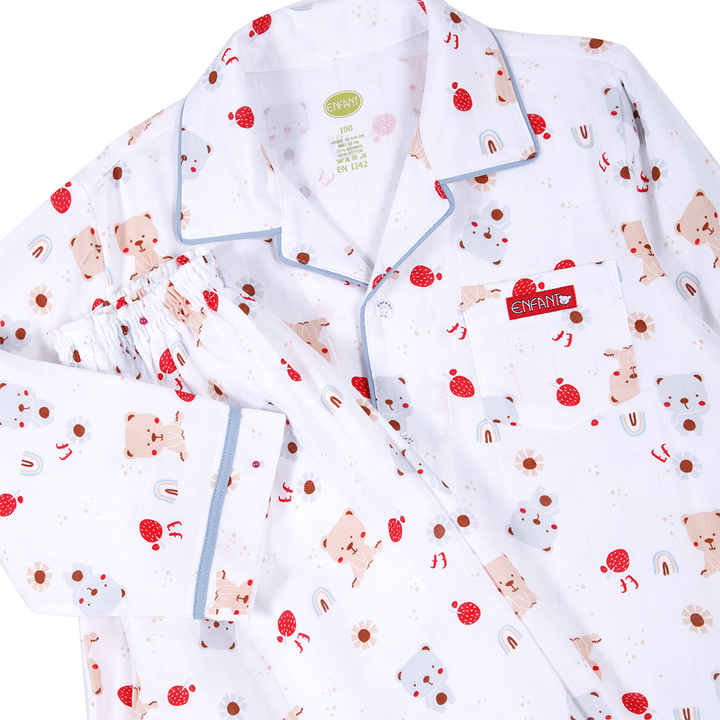 ENFANT (อองฟองต์) ชุดนอนแขนยาว+กางเกงขายาว สำหรับเด็ก 1-10 ปี คอลเล็กชั่น Little Bear ผ้าคอตตอนผสมใยไผ่ สีขาว 