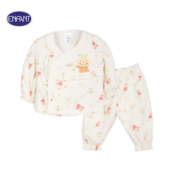 ENFANT (อองฟองต์) ชุดเสื้อป้ายแขนยาว + กางเกงขายาว สำหรับเด็ก 0-6 เดือน คอลเล็กชั่น น้องออร์ก้า ผ้าคอตตอน 100% สีครีม 