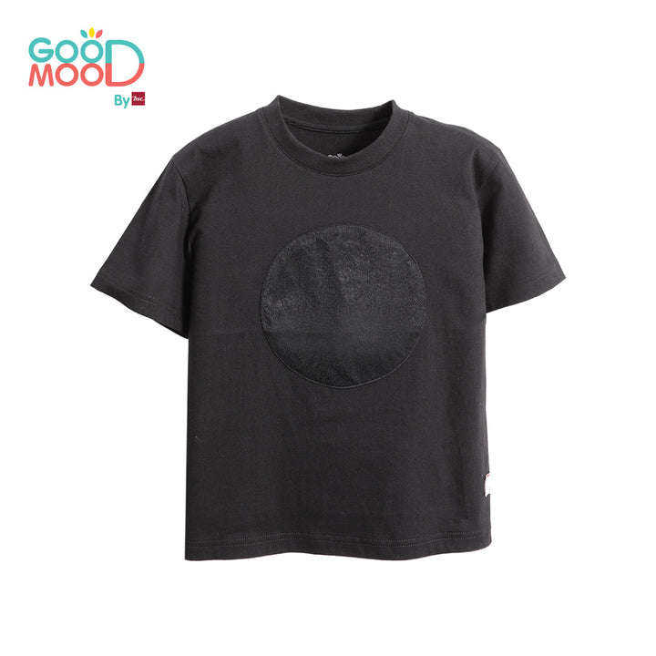 Good Mood by bsc เสื้อยืดคอกลม แขนสั้น สีดำ + PATCHES ลายตัวเลข 6 ชิ้น สำหรับเด็กอายุ 2-9 ปี ผ้าคอตตอน ICCSHOPPING