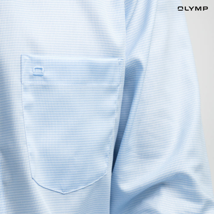 OLYMP  LUXOR Shirt เสื้อเชิ้ตผู้ชายแขนยาว สีฟ้า ลายมินิเช็ค ใส่สบาย รีดง่าย AUTU24 