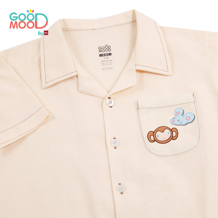 Good Mood by bsc เสื้อฮาวาย สีครีม สำหรับเด็กอายุ 2-9 ปี ผ้า Oxford ICCSHOPPING