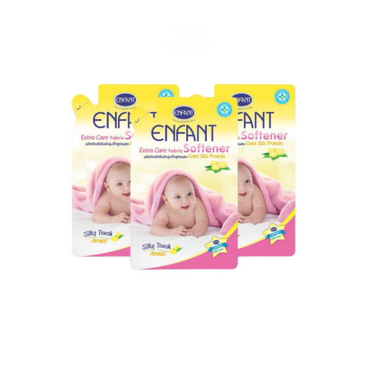 Enfant อองฟองต์ Extra Care Fabric Softener Gold Silk Protein ผลิตภัณฑ์ปรับผ้านุ่มสำหรับเด็กแรกเกิดและถนอมผิวบอบบาง สูตรผสม Gold Silk Protein 700 ml. 1ลัง/12ซอง ENFANT