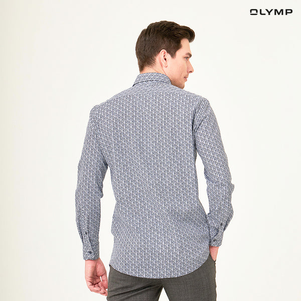 OLYMP  24/Seven LUXOR Shirt เสื้อเชิ้ตชาย สีกรมท่า ลายกราฟิก ทรงหลวม ปรับอุณหภูมิ ใส่สบาย รีดง่าย  AUTU23 
