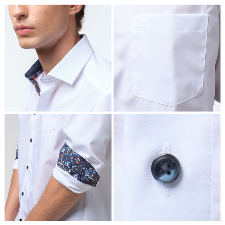 OLYMP  LUXOR Shirt เสื้อเชิ้ตชาย สีขาว แต่งปกแขน และคอ ทรงหลวม ใส่สบาย รีดง่าย (SPRING24) SPRI24 