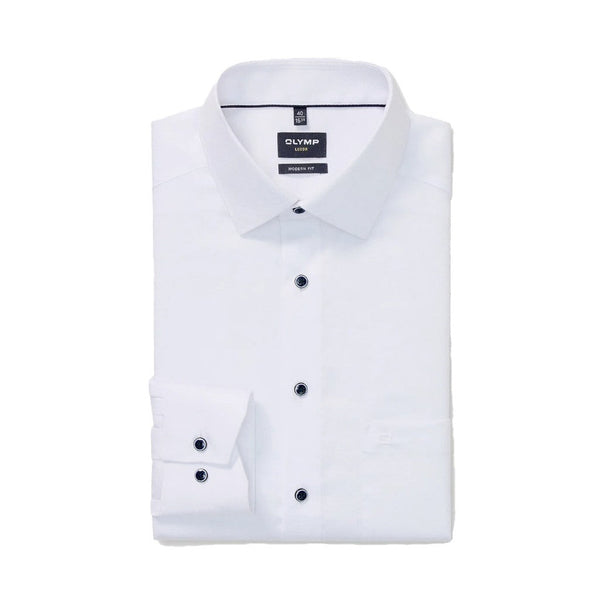 OLYMP LUXOR SHIRT รวมสีขาว เสื้อเชิ้ตผู้ชายแขนยาว ทรงตรง Modern Fit สีขาว เสื้อเชิ้ตทำงาน เสื้อเชิ้ตแขนยาว ICCSHOPPING