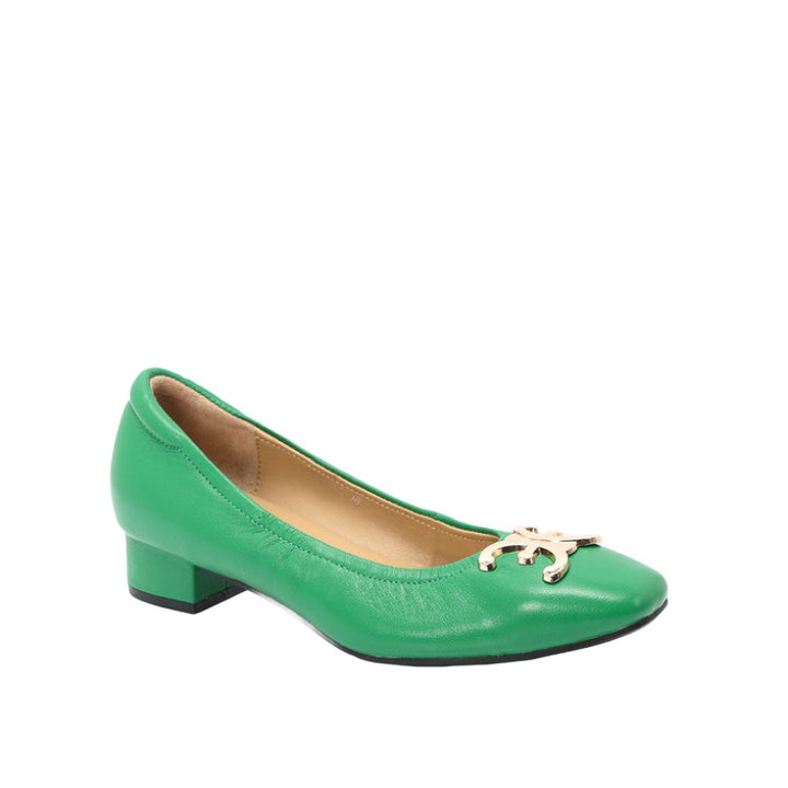 ELLE SHOES รองเท้าหนังแกะ ทรงส้นเหลี่ยม LAMB SKIN COMFY COLLECTION รุ่น Block heel สีเขียว ELB003 Elle