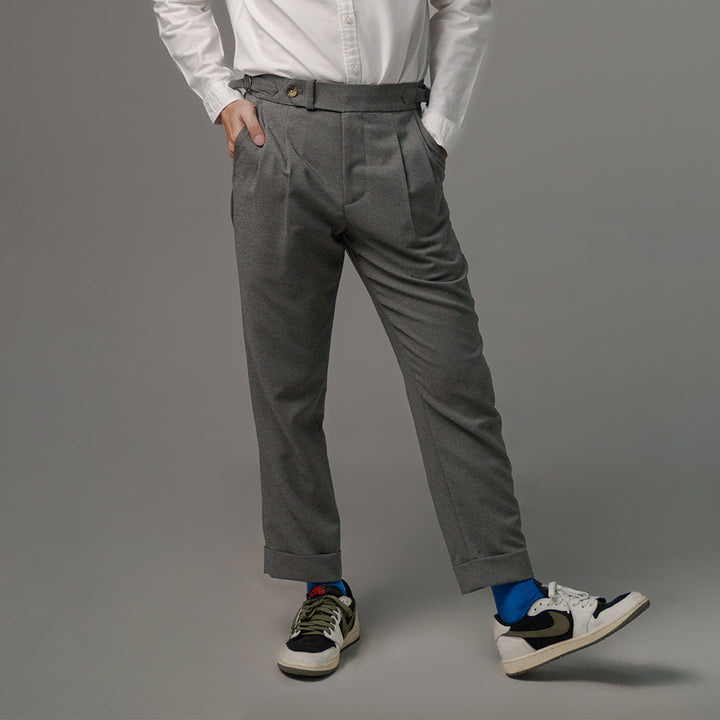 era-won กางเกงขายาว รุ่น Double Belts Trousers V2 ทรง Skinny Crop เอวสูง สี Grey (เทาอ่อน) ผ้าใหม่ 