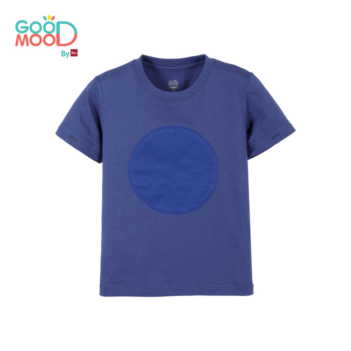 Good Mood by bsc เสื้อยืดคอกลมแขนยาวถอดแขน สีน้ำเงิน + PATCHES ลายตัวเลข 6 ชิ้น สำหรับเด็กอายุ 2-9 ปี ผ้าคอตตอน ICCSHOPPING