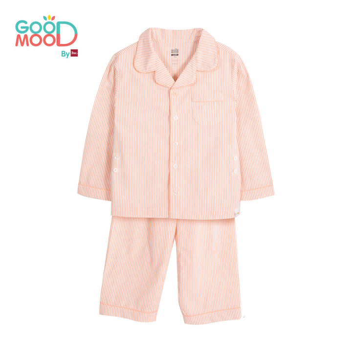 Good Mood by bsc ชุดนอนแขนยาว+กางเกงขายาวลายริ้ว สีส้ม สำหรับเด็กอายุ 2-9 ปี ผ้า Woven Cotton ENFANT