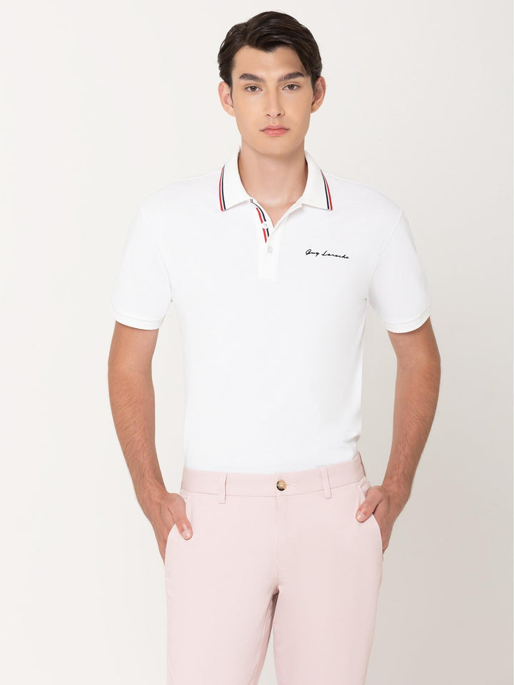 Guy Laroche เสื้อโปโลแขนสั้น สีขาว ใส่สบาย สีสด ไม่ซีดง่าย ทรง Extra FIT รุ่น BKL6301W5WH ICCSHOPPING
