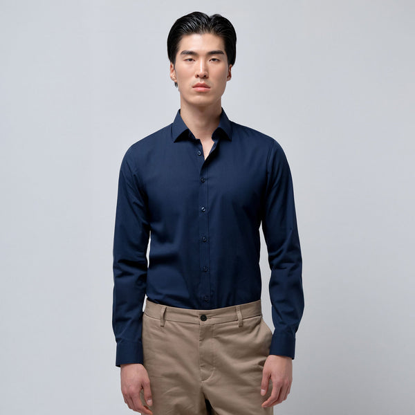OLYMP  No. Six Shirt เสื้อเชิ้ตชาย สีกรมท่า  ทรงเข้ารูป ยืดหยุ่นได้ดี รีดง่าย SPRI25 เสื้อทำงาน  เสื้อเชิ้ตทำงาน