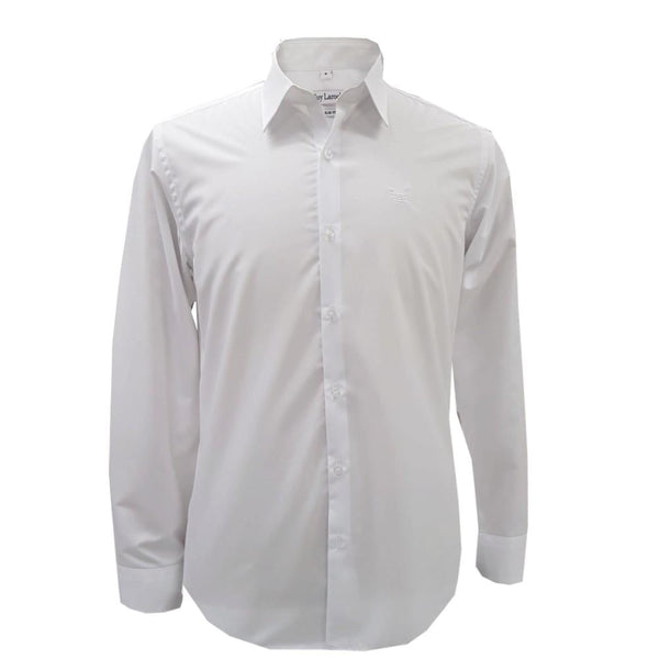 Guy Laroche เสื้อเชิ้ตแขนยาว คอปก สีพื้น ปักโลโก้ ทรง Slim Fit สีขาว รุ่น BAB6254P5WH ICCSHOPPING