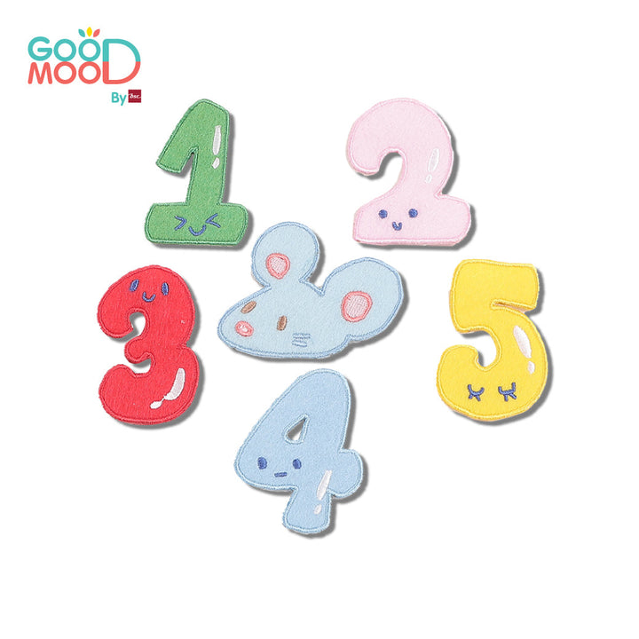 Good Mood by bsc เสื้อยืดคอกลมแขนยาวถอดแขน สีเทา + PATCHES ลายตัวเลข 6 ชิ้น สำหรับเด็กอายุ 2-9 ปี ผ้าคอตตอน ICCSHOPPING