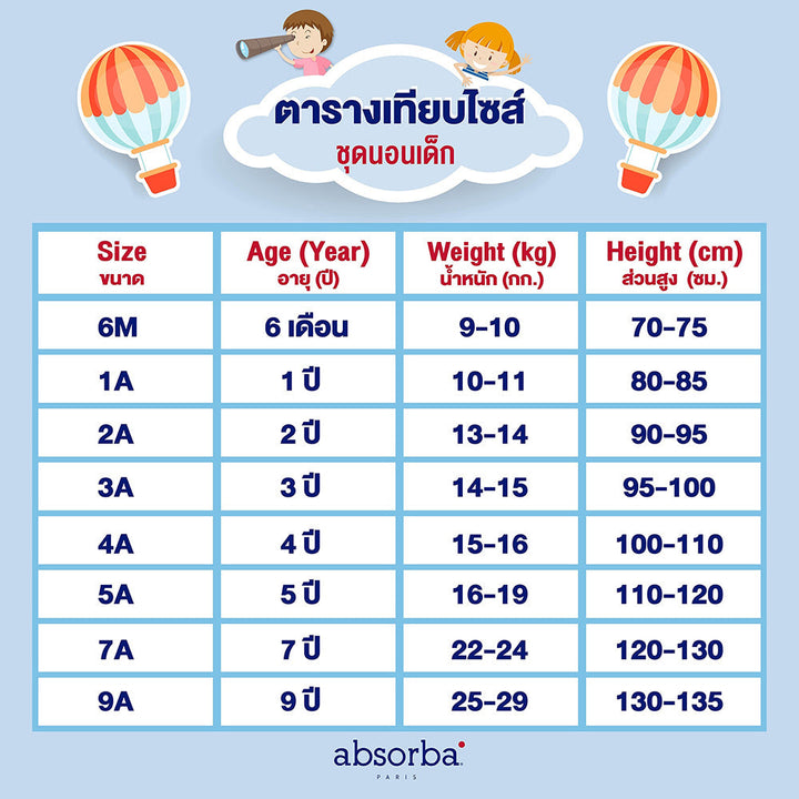 แอ็บซอร์บา ชุดนอนเด็ก แขนยาว กระดุมหน้า สำหรับเด็กอายุ 1 - 2 ปี คอลเลคชั่น De Feuilles ICCSHOPPING