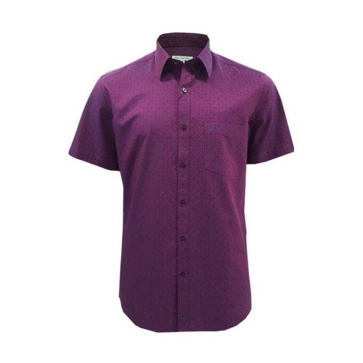 Guy Laroche เสื้อเชิ้ตแขนสั้น สีแดง ผ้า 100% Cotton ทอลายในตัว ทรง SLIM FIT รุ่น BAC9201S4 ICCSHOPPING