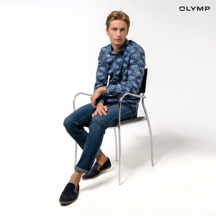 OLYMP  Level Five Shirt เสื้อเชิ้ตชาย ลายพิมพ์ ดอกไม้ ทรงพอดีตัว ยืดหยุ่นได้ดี รีดง่าย SPRI24 