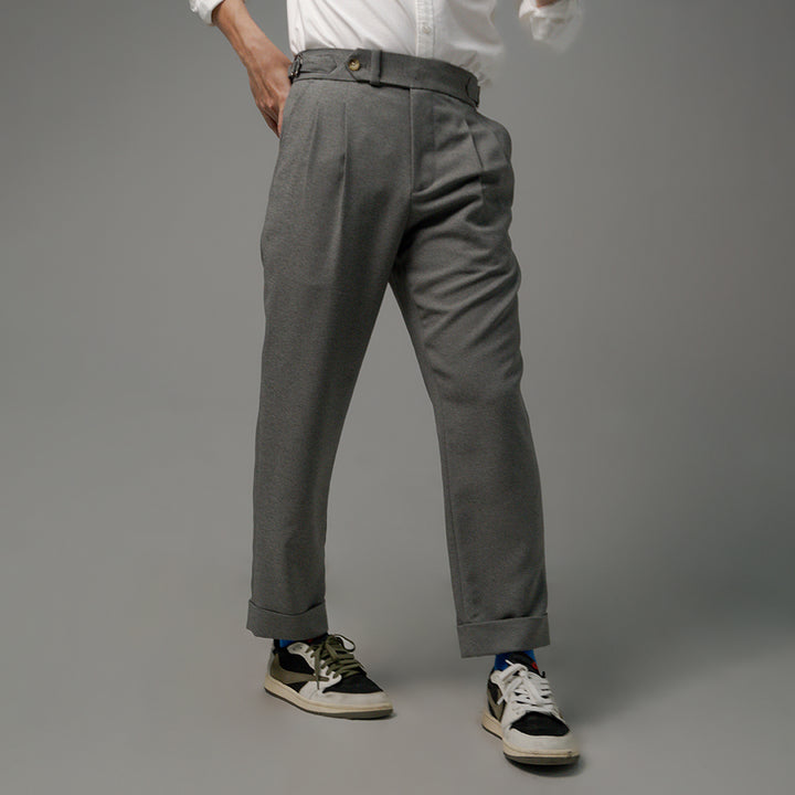era-won กางเกงขายาว รุ่น Double Belts Trousers V2 ทรง Skinny Crop เอวสูง สี Grey (เทาอ่อน) ผ้าใหม่ 