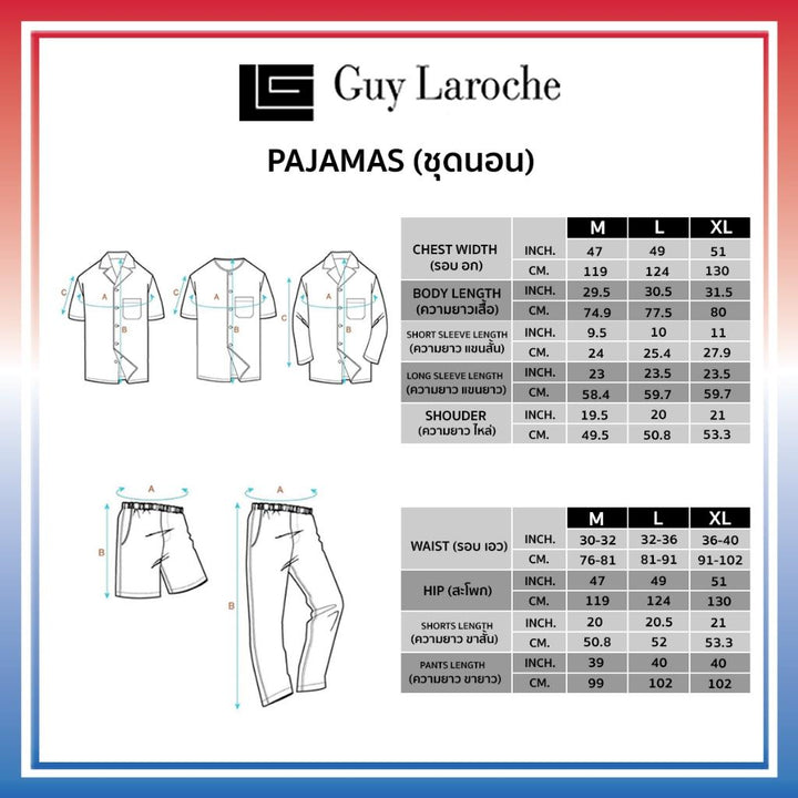 Guy Laroche ชุดนอนคอปก แขนสั้น ขายาว พิมพ์ลาย เนื้อผ้า Polyester ใส่สบาย สีเขียว รุ่น JPP7523S5GR ICCSHOPPING