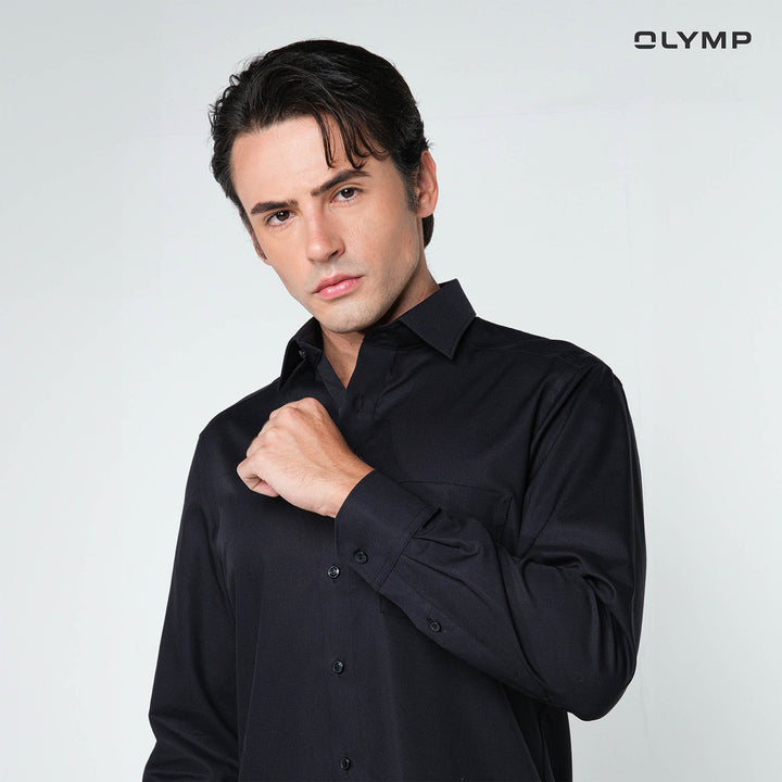 OLYMP LUXOR Shirt เสื้อเชิ้ตชาย  สีดำ ทรงหลวม ใส่สบาย รีดง่าย  Y24NOS 