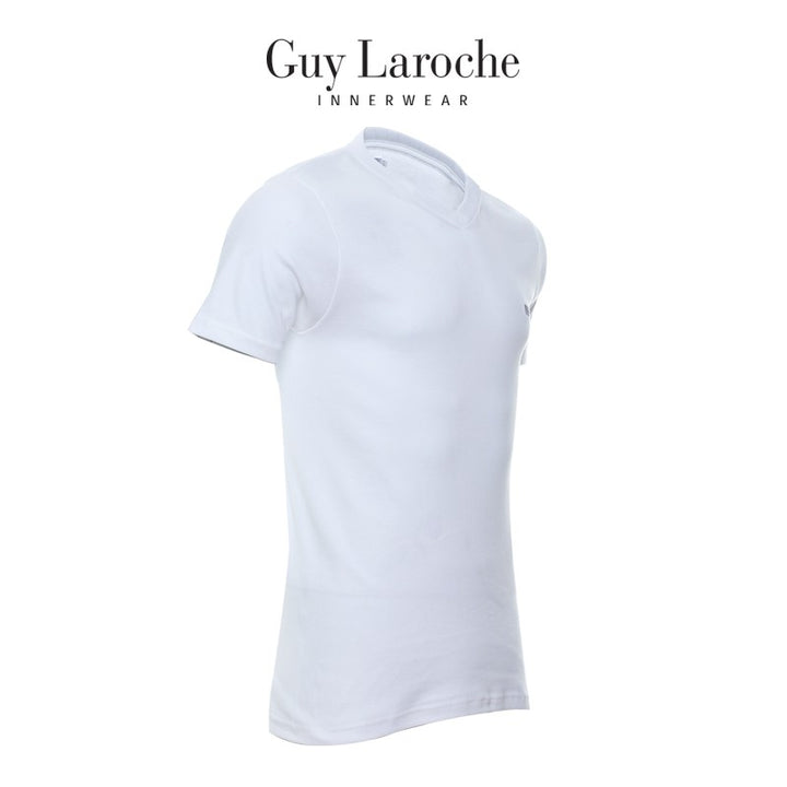 Guy Laroche เสื้อ T-Shirt ผ้า 100% Cotton คอวีเนื้อแน่นนุ่มสบาย สีขาว 