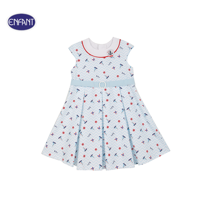 ENFANT (อองฟองต์) ชุดกระโปรงแขนกุด สำหรับเด็กหญิง 6 เดือน - 8 ปี คอลเล็กชั่น Marine ผ้าคอตตอน 100% สีฟ้า 