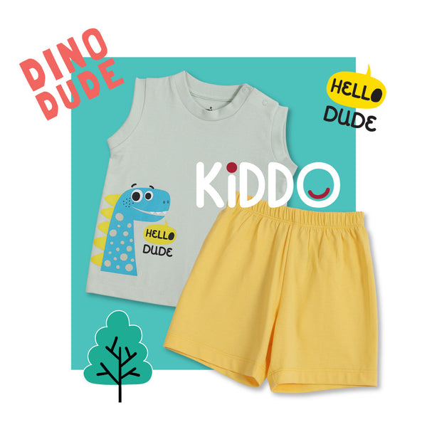 ENFANT (อองฟองต์) BSC KIDDO by Enfant ชุดเสื้อแขนกุด+กางเกงขาสั้น สำหรับเด็ก 3 เดือน - 2 ปี คอลเล็กชั่น DINO DUDE สีเขียว ICCSHOPPING
