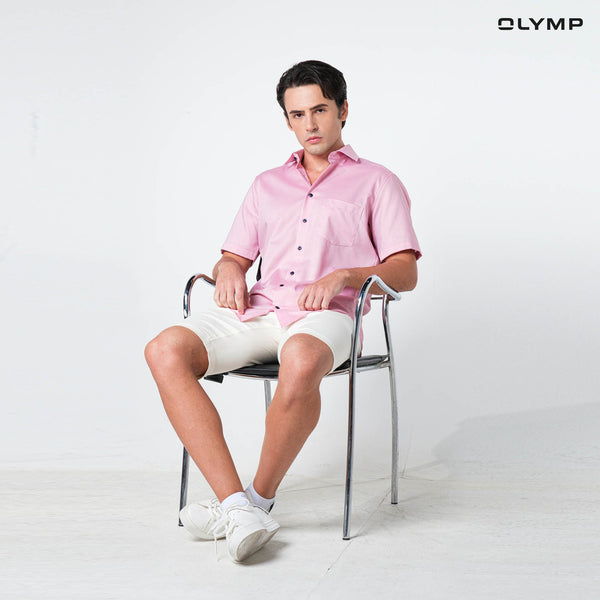 OLYMP  LUXOR Shirt เสื้อเชิ้ตชายแขนสั้น ผ้าเรียบสีขาว  ทรงหลวม ใส่สบาย รีดง่าย(SUMMER24) SUMM24 