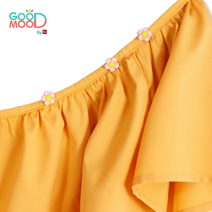 Good Mood by bsc ชุดกระโปรง สีครีม พิมพ์ลายผลไม้+ชายกระโปรง สีเหลือง สำหรับเด็กอายุ 2-9 ปี ผ้าไหมอิตาลี่ ICCSHOPPING