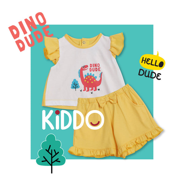 ENFANT (อองฟองต์) BSC KIDDO by Enfant ชุดเสื้อแขนสั้น+กางเกงขาสั้น สำหรับเด็ก 3 เดือน - 2 ปี คอลเล็กชั่น DINO DUDE สีเหลือง ICCSHOPPING