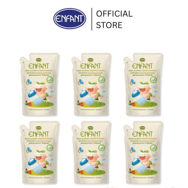 Enfant (อองฟองต์) ผลิตภัณฑ์ทำความสะอาดจุกนมและขวดนม สูตร Double Cleanser ขนาด 600ml./ซอง [6 ชิ้นสุดคุ้ม]