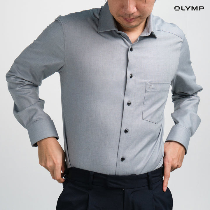 OLYMP  LUXOR Shirt เสื้อเชิ้ตผู้ชายแขนยาว สีเทา ผ้าเท็กเจอร์ ใส่สบาย รีดง่าย AUTU24 