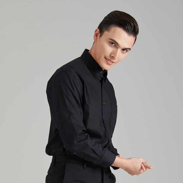 ARROW Wrinkle Free SHIRT -รีดง่าย ยับยาก - เสื้อเชิ้ตทำงานแขนยาวสีดำ ทรง COMFORT FIT  รหัส MACC9U9W3BRBL 
