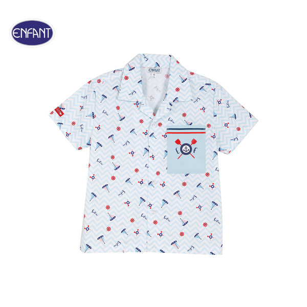 ENFANT (อองฟองต์) ชุดเสื้อเชิ้ต+กางเกงสามส่วน สำหรับเด็ก 6 เดือน - 8 ปี คอลเล็กชั่น Marine ผ้าคอตตอน 100% สีฟ้า 