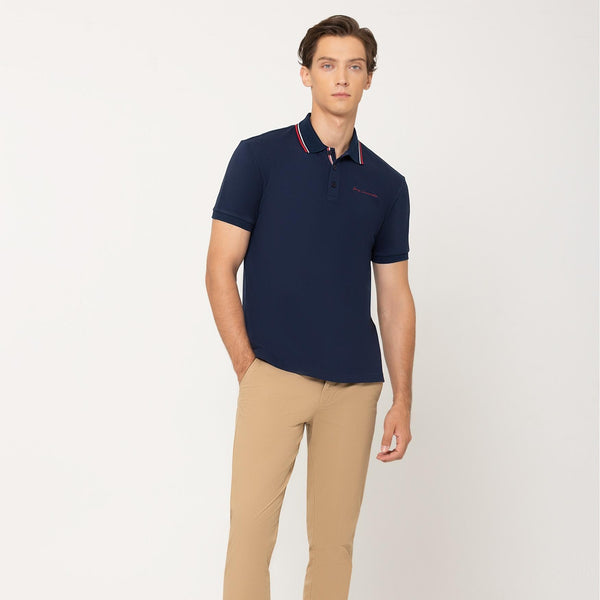 Guy Laroche เสื้อโปโลแขนสั้น สีกรม ใส่สบาย สีสด ไม่ซีดง่าย ทรง Extra FIT รุ่น BKL6301W5NV ICCSHOPPING