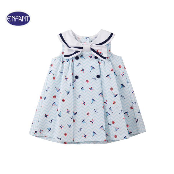 ENFANT (อองฟองต์) ชุดกระโปรงแขนกุดคอปก สำหรับเด็กหญิง 3 เดือน - 2 ปี คอลเล็กชั่น Marine ผ้าคอตตอน 100% สีฟ้า 