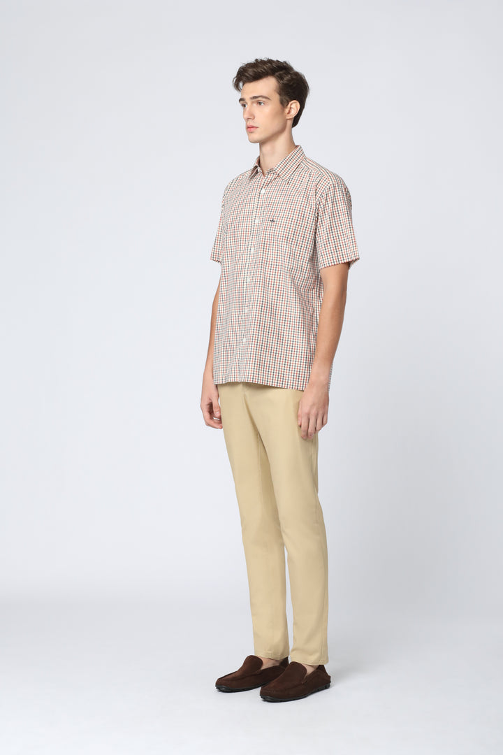 ARROW Classic Check Cotton Shirt เสื้อเชิ้ตแขนสั้น ลายตารางคลาสสิก ทรง Comfort MACC10E-CR 