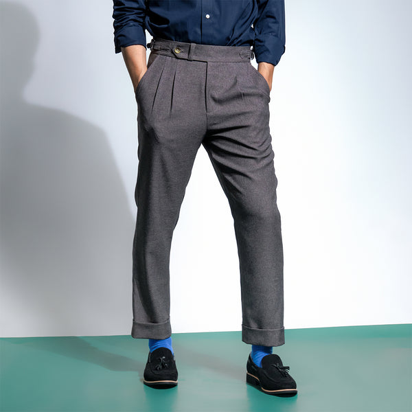 era-won กางเกงขายาว รุ่น DOUBLE BELTS TROUSERS สี Motion grey 