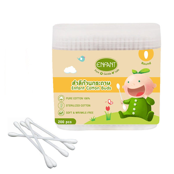 Enfant อองฟองต์ Cotton Buds สำลีก้านกระดาษ บรรจุ 200 ก้าน ENFANT
