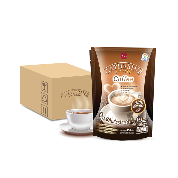 CATHERINE แคทเธอรีนกาแฟ สูตรไม่เติมน้ำตาล ไม่มีคอเลสตอรอล ขนาด 10 ซอง (ซื้อยกลัง 24 แพ็ค) Catherine